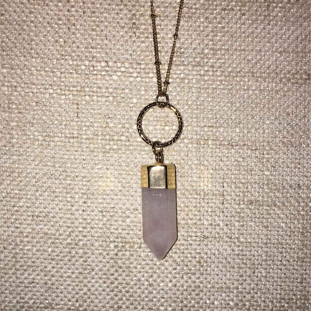 Long pink crystal gold necklace